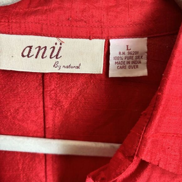 Anii by Natural Jacket Womens Large Red Silk Lightweight Lagenlook Romantic Top - Picture 6 of 7
